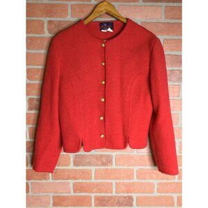 Vintage The Gleneagles Women's Pure Wool Knit Cardigan Sweater Slits Red Size 14